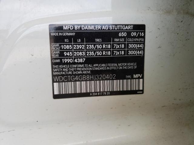 WDCTG4GB8HJ320402 Mercedes-Benz Gla 250 4matic