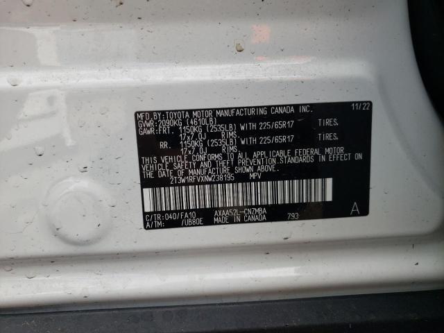 VIN 2T3W1RFVXNW238195 2022 TOYOTA RAV4 no.12