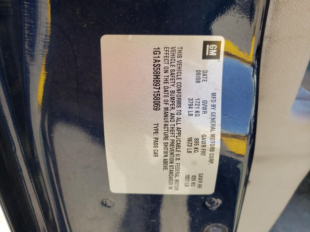 1G1AS58H897158069 2009 Chevrolet Cobalt Ls