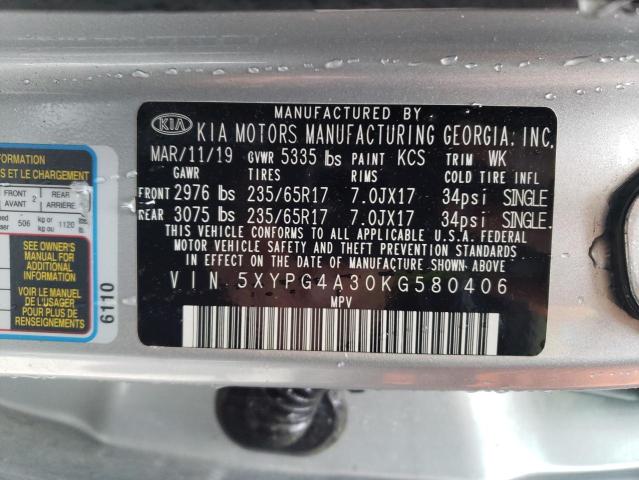 5XYPG4A30KG580406 KIA SORENTO L