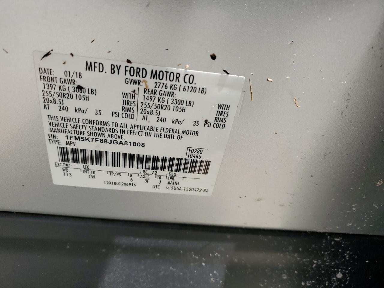 1FM5K7F88JGA81808 FORD EXPLORER 2018