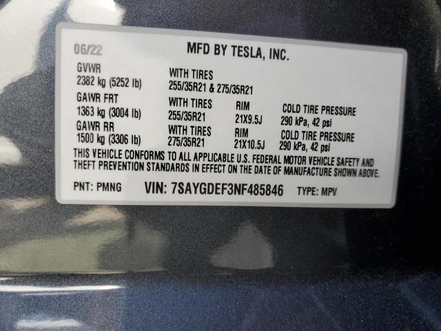 7SAYGDEF3NF485846 Tesla Model Y