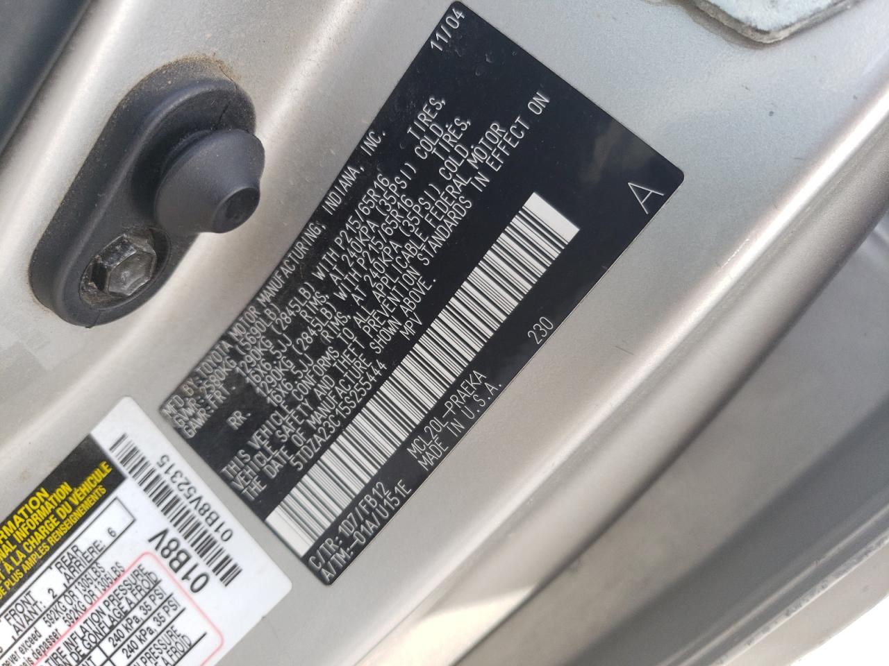 5tdza23c15s255444 5TDZA23C15S255444 2005 Toyota Sienna Ce