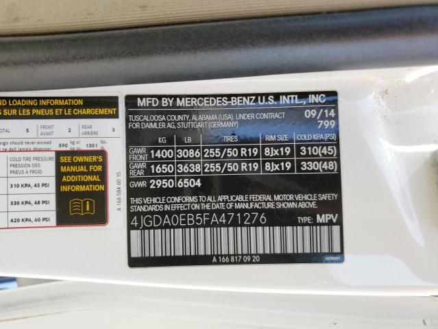 2015 MERCEDES-BENZ ML 250 BLU - 4JGDA0EB5FA471276
