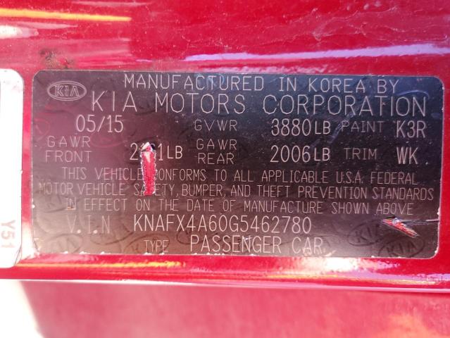 KNAFX4A60G5462780 KIA FORTE LX