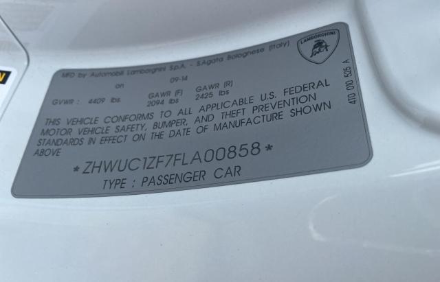 2015 LAMBORGHINI HURACAN ZHWUC1ZF7FLA00858
