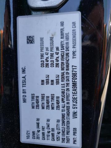 5YJ3E1EA9MF098717 Tesla MODEL 3