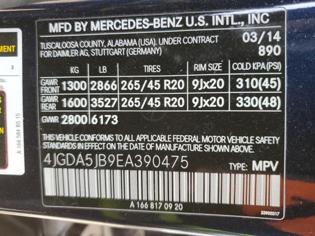 VIN 4JGDA5JB9EA390475 2014 Mercedes-Benz ML-Class, 350 no.13