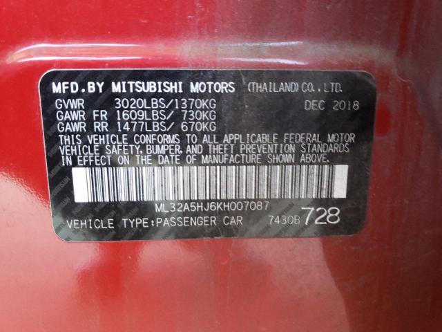 2019 MITSUBISHI MIRAGE LE ML32A5HJ6KH007087