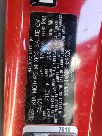 3KPF24AD8ME359526 KIA FORTE FE
