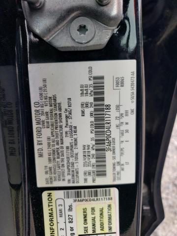 3FA6P0CD4LR117188 2020 FORD FUSION, photo no. 12