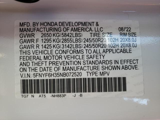 2022 HONDA PILOT SPOR - 5FNYF6H35NB072520