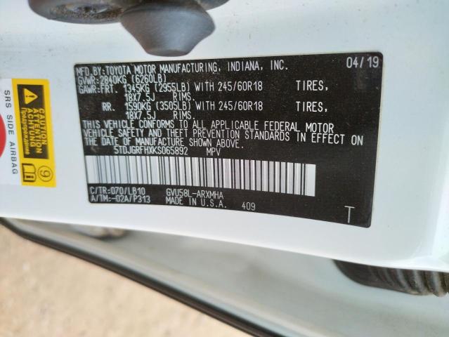 5TDJGRFHXKS065892 Toyota HIGHLANDER HYBRID
