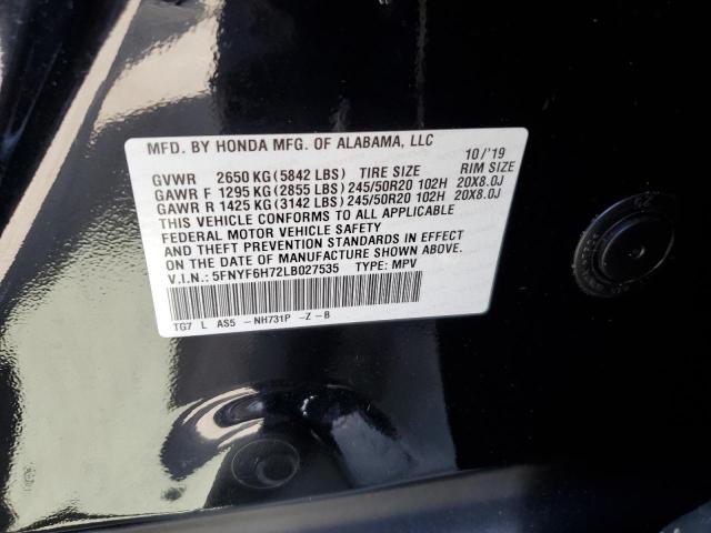 2020 HONDA PILOT BLAC - 5FNYF6H72LB027535