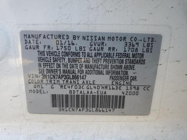3N1CN7AP3GL866147 Nissan VERSA S