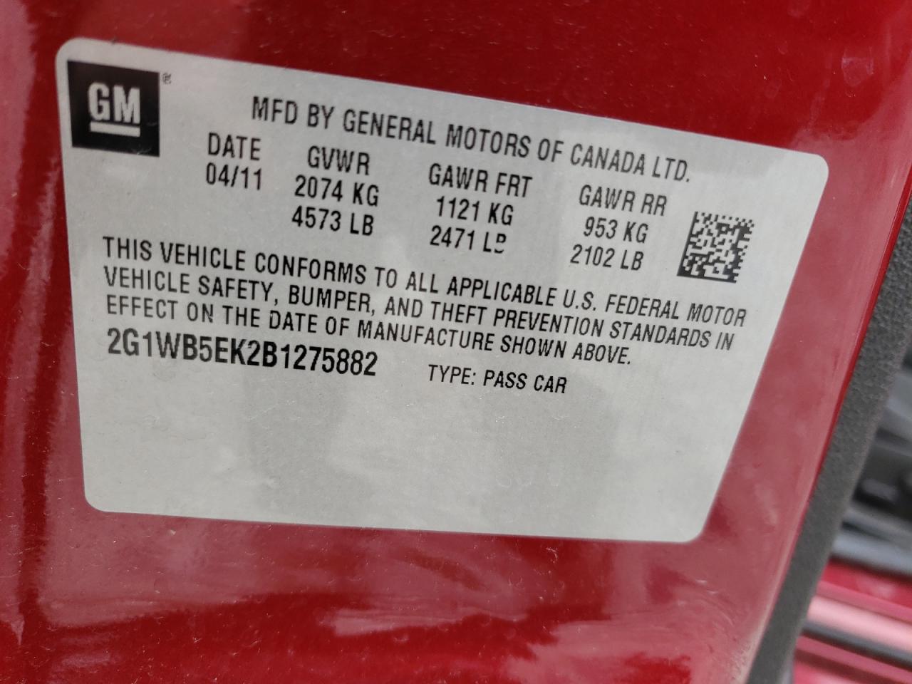 2G1WB5EK2B1275882 2011 Chevrolet Impala Lt