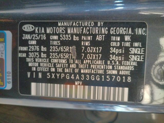 5XYPG4A33GG157018 KIA SORENTO LX