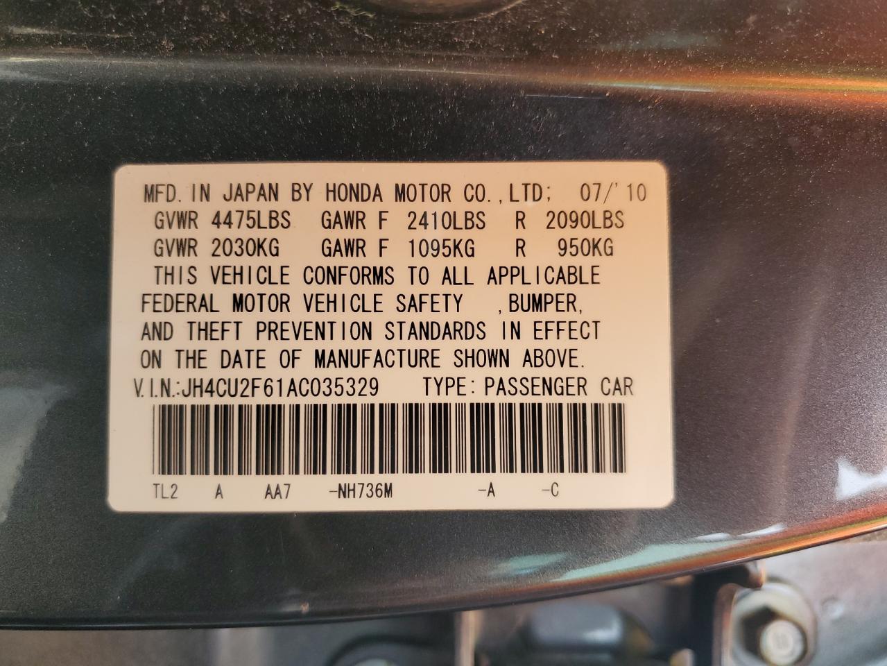 JH4CU2F61AC035329 2010 Acura Tsx