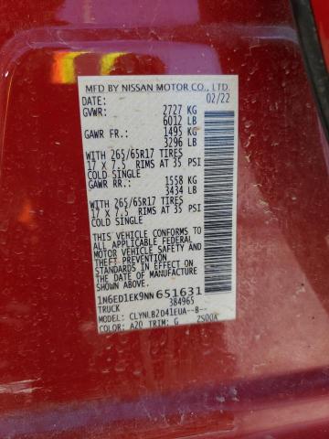 1N6ED1EK9NN651631 Nissan FRONTIER S