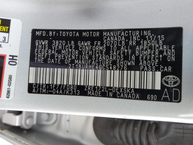 2016 TOYOTA COROLLA L - 2T1BURHE4GC548276