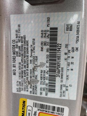3FA6P0K91HR119422 Ford Fusion Titanium