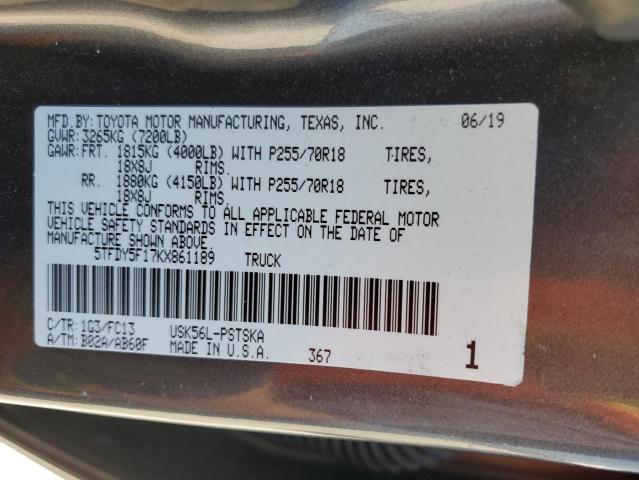 2019 TOYOTA TUNDRA - 5TFDY5F17KX861189