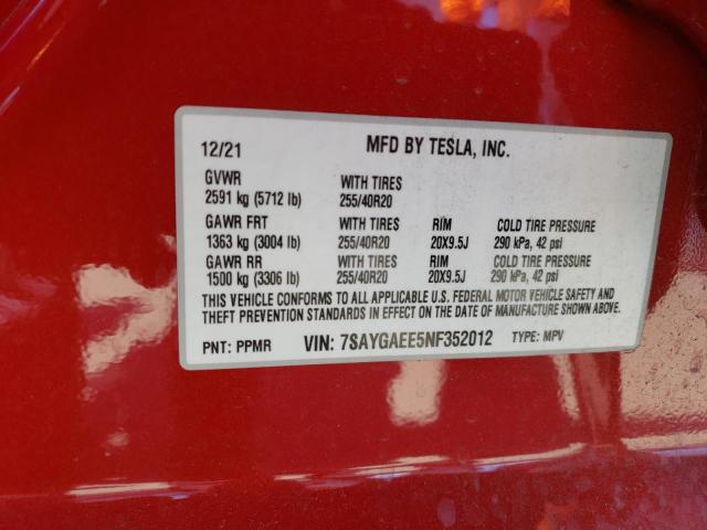 7SAYGAEE5NF352012 Tesla Model Y
