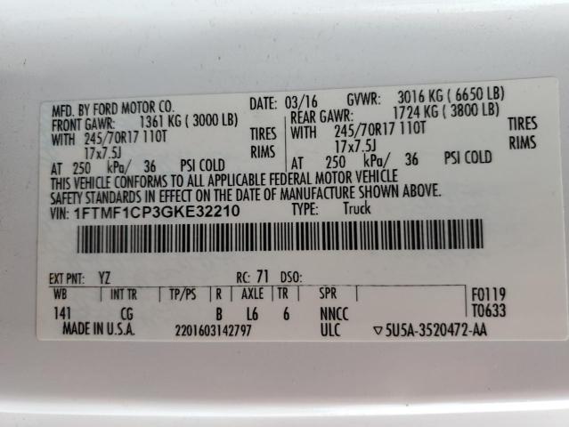 2016 FORD F150 - 1FTMF1CP3GKE32210