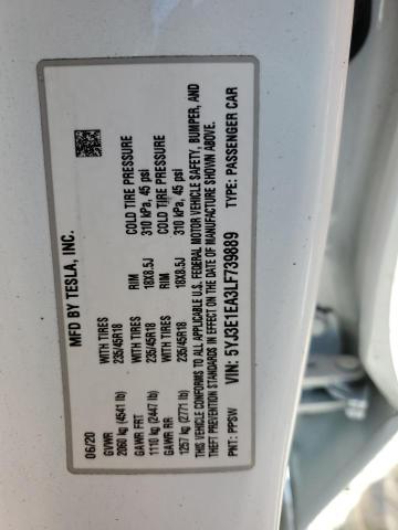 Tesla MODEL 3 2020 5YJ3E1EA3LF739889 Image 12