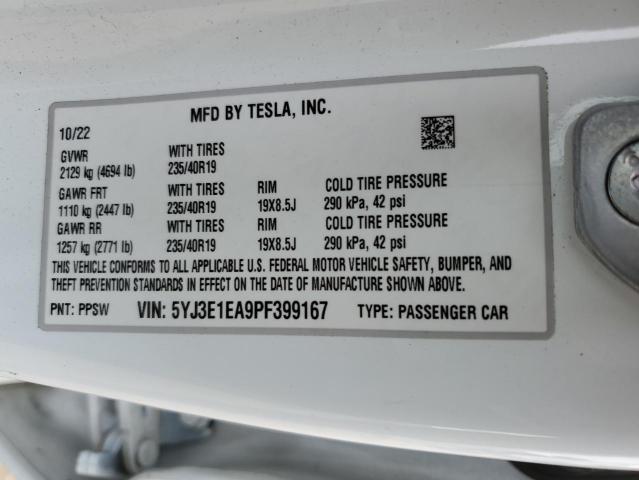 5YJ3E1EA9PF399167 Tesla MODEL 3