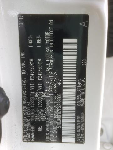 5TDJKRFH7FS222606 Toyota Highlander Xle