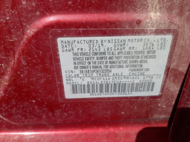 3N1AB7AP2KY322654 Nissan SENTRA S