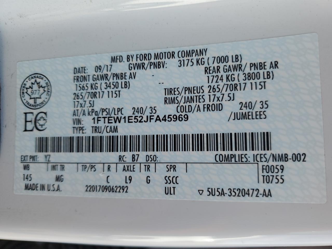 1FTEW1E52JFA45969 FORD F-150 2018