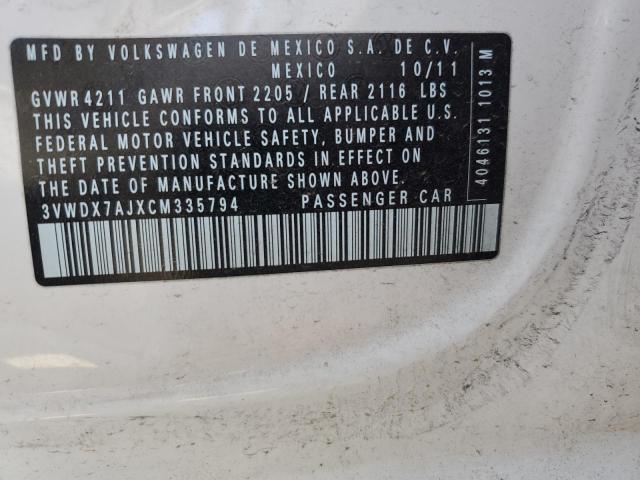 2012 Volkswagen Jetta Se VIN: 3VWDX7AJXCM335794 Lot: 47630183