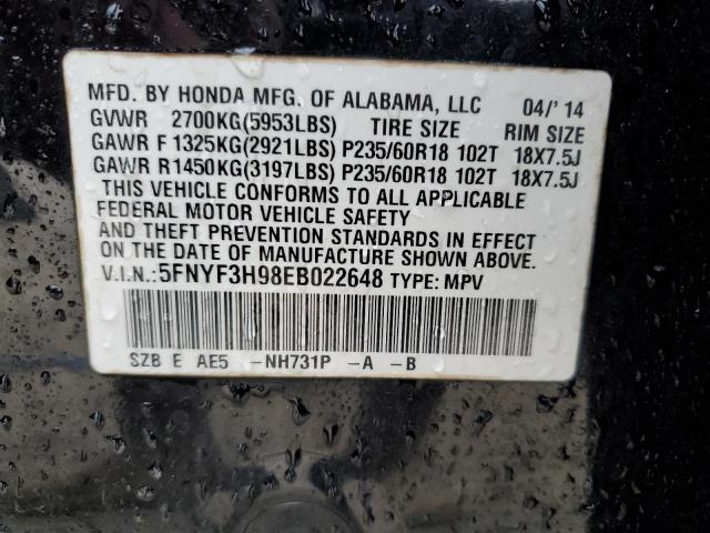 VIN 5FNYF3H98EB022648 2014 HONDA PILOT no.13