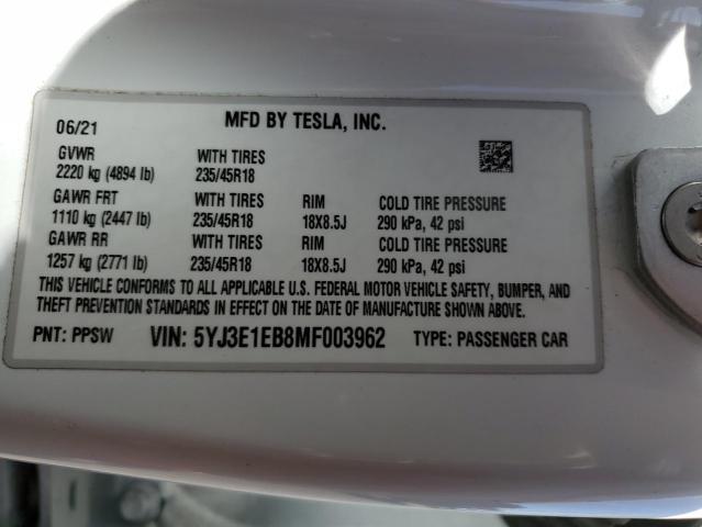 5YJ3E1EB8MF003962 Tesla MODEL 3
