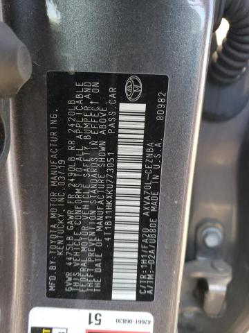 2019 TOYOTA CAMRY 4C 4T1B11HKXKU773051