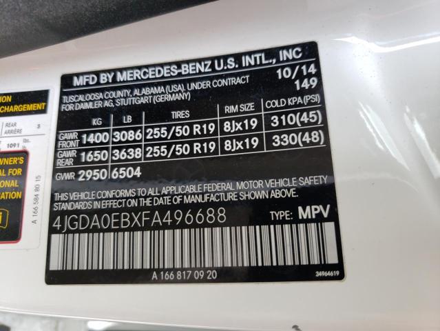 VIN 4JGDA0EBXFA496688 2015 Mercedes-Benz ML-Class, ... no.12