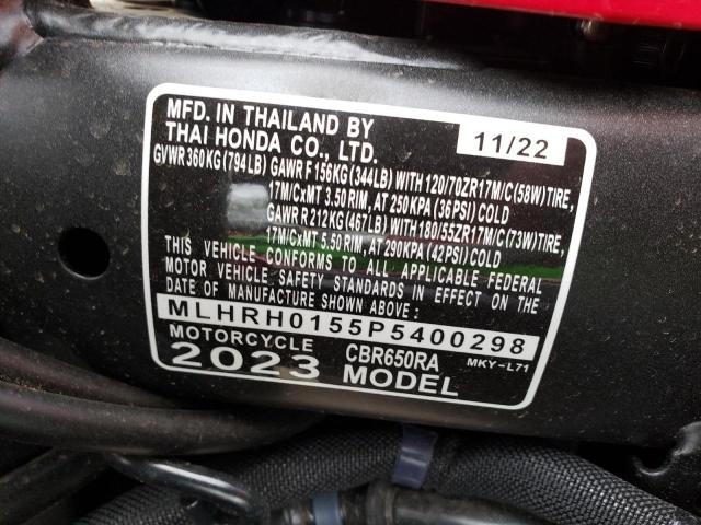 2023 HONDA CBR650 RA MLHRH0155P5400298