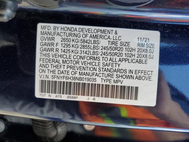 2022 HONDA PILOT SPOR 5FNYF6H38NB019035