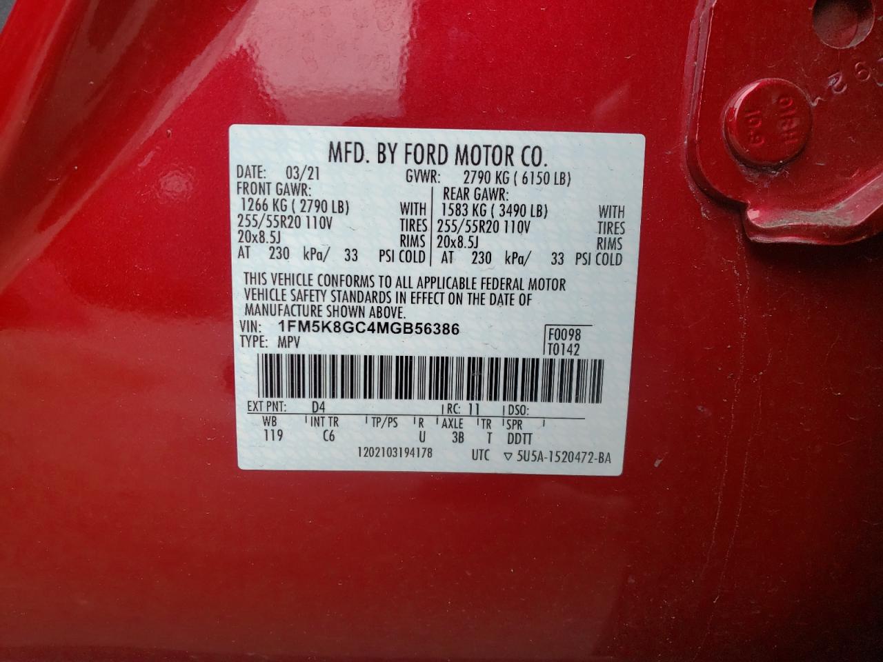 1FM5K8GC4MGB56386 2021 Ford Explorer St