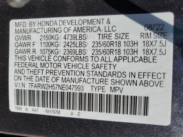 VIN 7FARW2H57NE047993 2022 HONDA CRV no.14