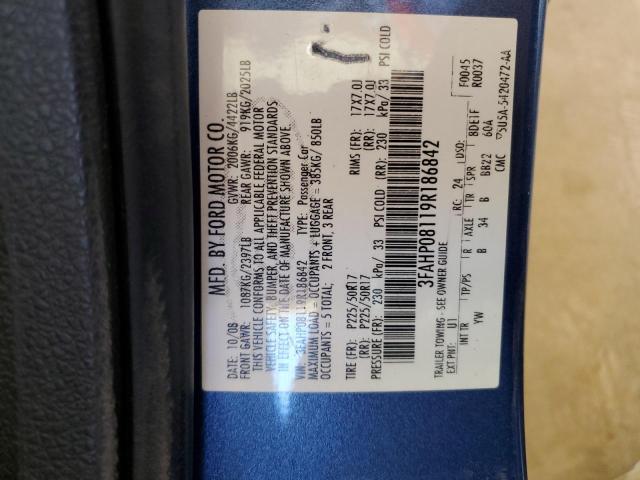 2009 Ford Fusion Sel VIN: 3FAHP08119R186842 Lot: 48275734