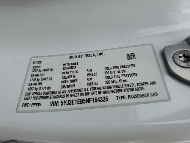 5YJ3E1EB5NF164335 Tesla MODEL 3