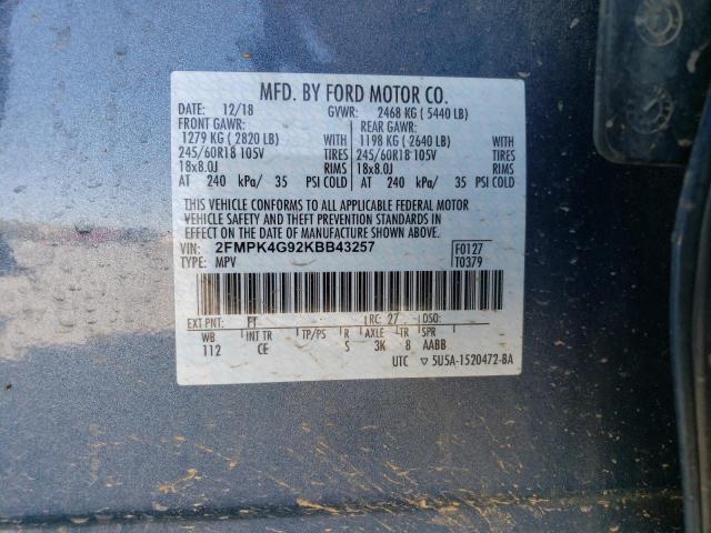 2FMPK4G92KBB43257 2019 FORD EDGE, photo no. 12