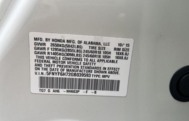 2016 HONDA PILOT EXLN - 5FNYF6H72GB039593