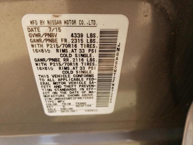 JN8AS5MT2FW672569 Nissan Rogue Select S