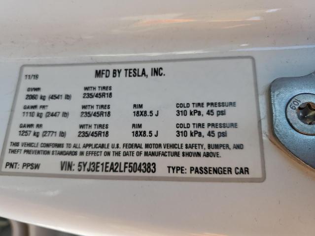 5YJ3E1EA2LF504383 Tesla MODEL 3