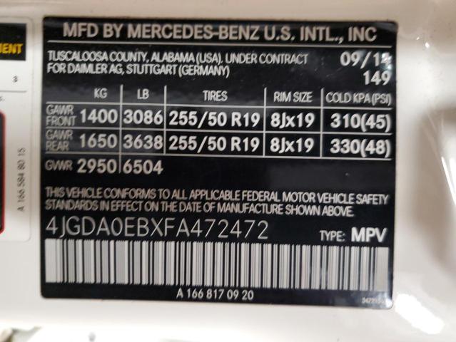 2015 MERCEDES-BENZ ML 250 BLU - 4JGDA0EBXFA472472