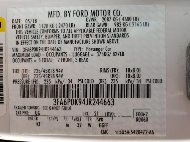 3FA6P0K94JR244663 2018 FORD FUSION, photo no. 13